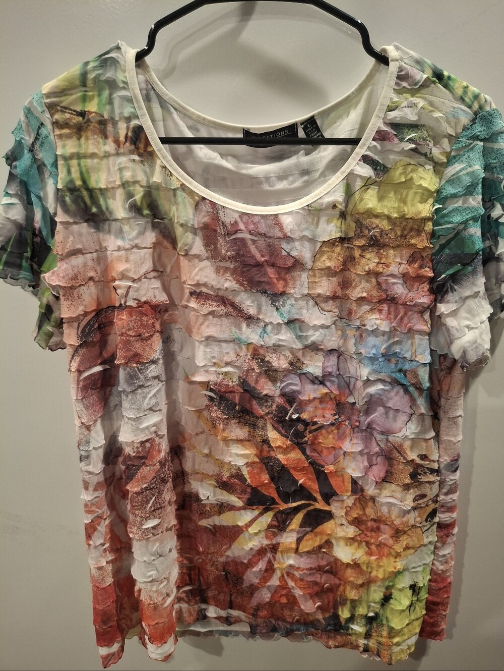 Notations Multicolor Floral Ruffled Short Sleeve Tee
